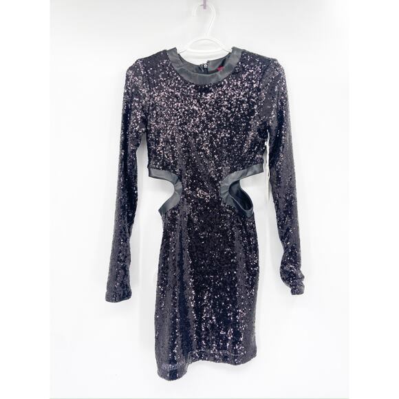Staud Dolce Black Long Sleeve Sequined Cut Out Mini Cocktail Party Dress S NWT - Picture 3 of 6